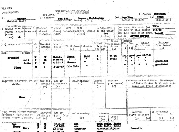 Junko Shigio, Record Series, Miscellaneous Family History, Public Welfare/Social Security Department, (Japanese Internment) Assistance Cases, Evacuee Referrals for Resettlement and Assistance, 1945-1946, Washington State Archives, Digital Archives.